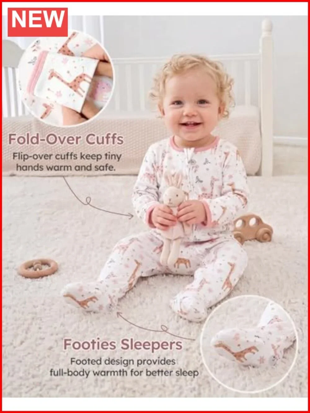 Organic Cotton Baby Sleepers 2-Way Zipper Footed Pajamas Newborn 0-9 Months